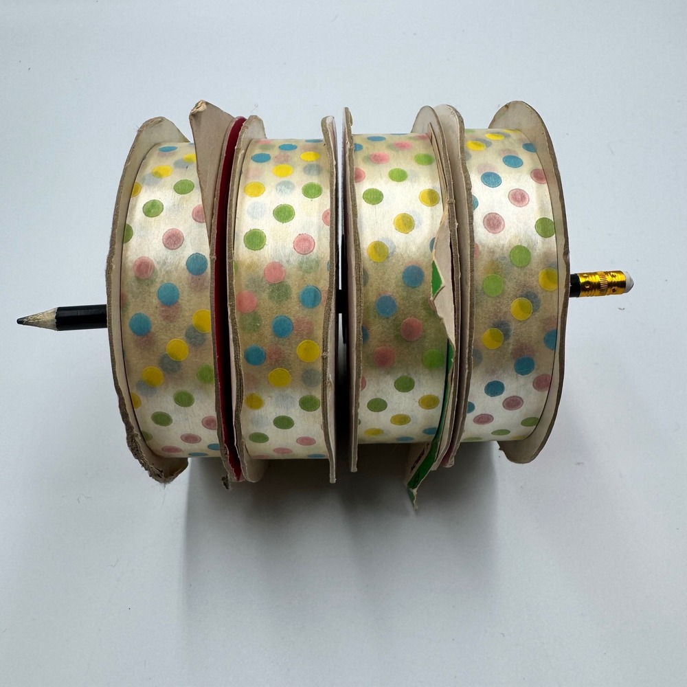 Vintage Sasheen Ribbon Pastel Dot 50 Yds Lot of 4 Rolls NEW